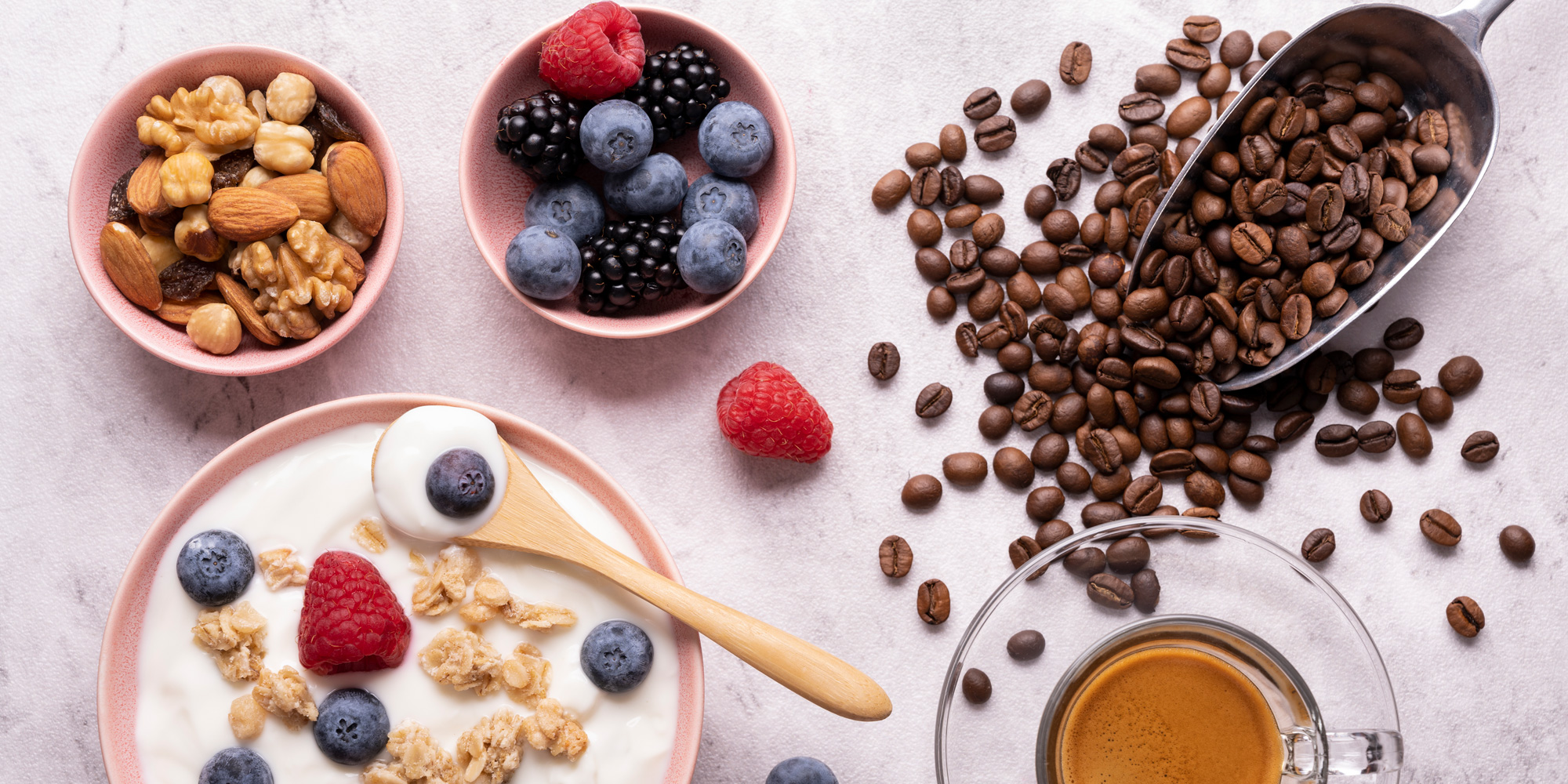 Foods that are rich in polyphenols, including coffee and berries and nuts