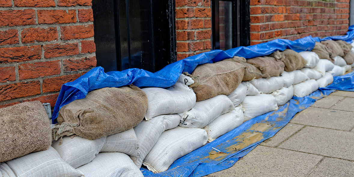 Sandbags in front of doors